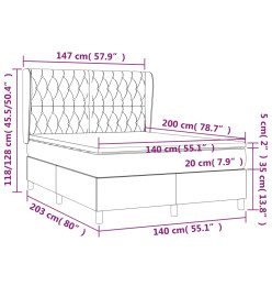 Lit à sommier tapissier avec matelas Gris foncé 140x200cm Tissu