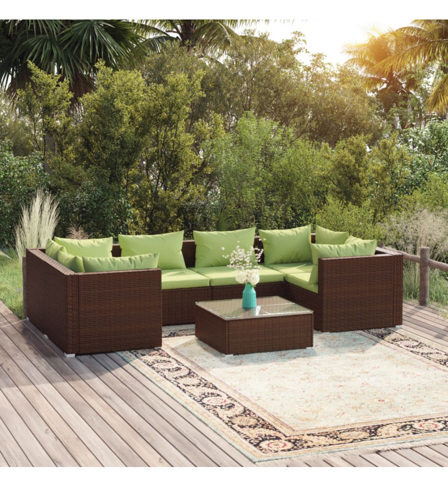 Salon de jardin 7 pcs avec coussins Résine tressée Marron Salon de jardin 7 pcs avec coussins Résine tressée Marron