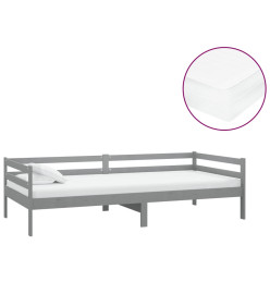 Lit de repos avec matelas 90x200 cm Gris Bois de pin massif