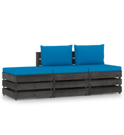 Salon de jardin 3 pcs avec coussins Bois imprégné de gris