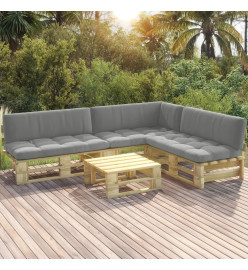 Salon de jardin palette 4pcs avec coussins pin imprégné de vert