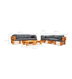 Salon de jardin palette 6 pcs avec coussins gris bois