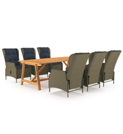 Ensemble de salle à manger de jardin 7 pcs Marron