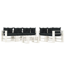 Salon palette de jardin 6 pcs avec coussins anthracite bois