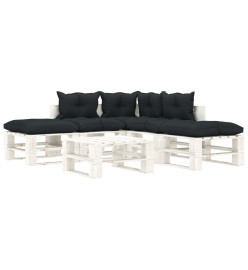 Salon palette de jardin 6 pcs avec coussins anthracite bois