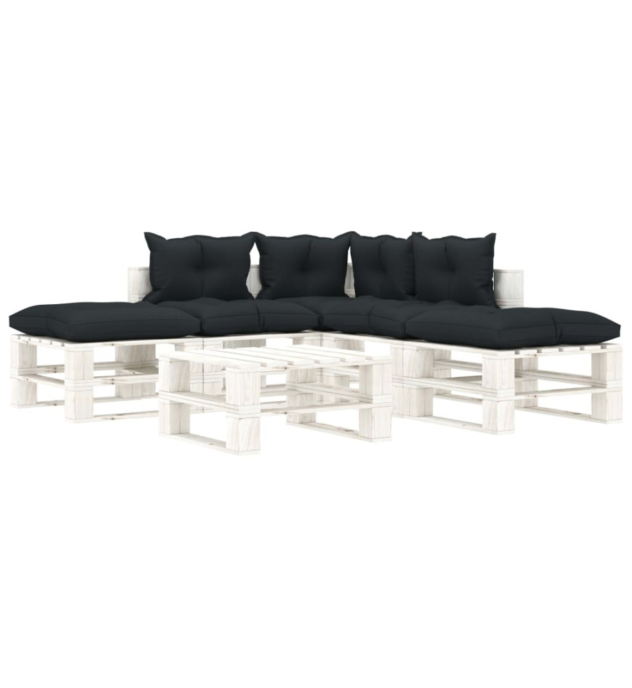 Salon palette de jardin 6 pcs avec coussins anthracite bois Salon palette de jardin 6 pcs avec coussins anthracite bois