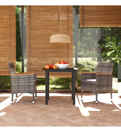 Mobilier à dîner de jardin et coussins 3pcs Résine tressée Gris