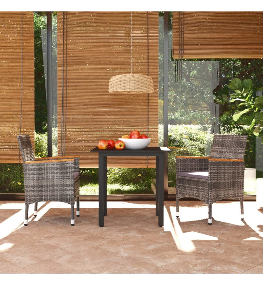 Mobilier à dîner de jardin et coussins 3pcs Résine tressée Gris Mobilier à dîner de jardin et coussins 3pcs Résine tressée Gris