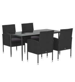 Mobilier à dîner de jardin et coussins 5pcs Noir Résine tressée