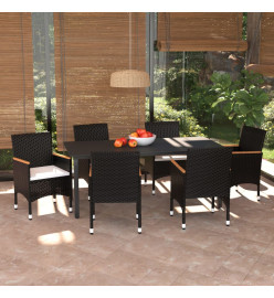Mobilier à dîner de jardin et coussins 7pcs Résine tressée Noir