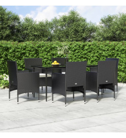 Mobilier de salle à manger de jardin avec coussins 7 pcs Noir