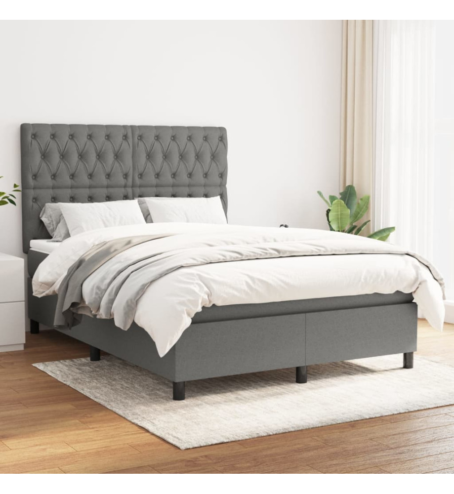 Lit à sommier tapissier avec matelas Gris foncé 140x200cm Tissu Lit à sommier tapissier avec matelas Gris foncé 140x200cm Tissu