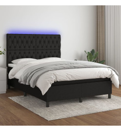Sommier tapissier avec matelas et LED Noir 140x200 cm Tissu