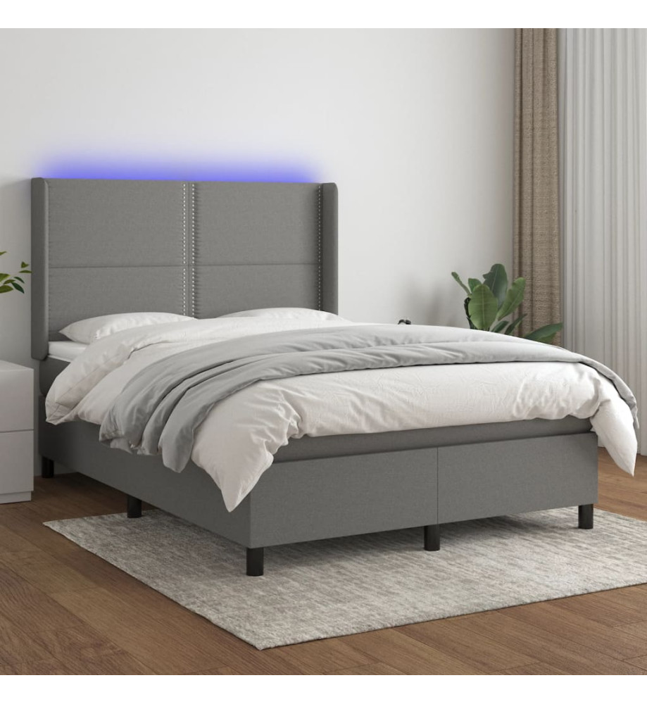 Sommier tapissier et matelas et LED Gris foncé 140x200 cm Tissu Sommier tapissier et matelas et LED Gris foncé 140x200 cm Tissu
