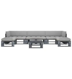Salon de jardin palette 6pcs avec coussins pin imprégné de gris