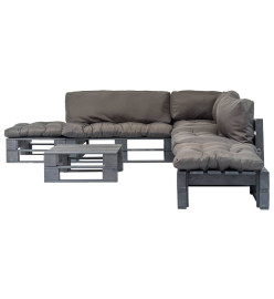 Salon palette de jardin 6 pcs avec coussins gris bois