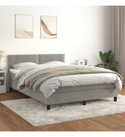 Lit à sommier tapissier et matelas Gris clair 140x190cm Velours