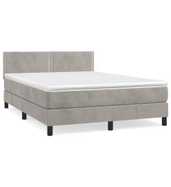 Lit à sommier tapissier et matelas Gris clair 140x190cm Velours