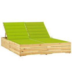 Chaise longue double et coussins vert vif Bois de pin imprégné