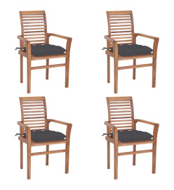 Chaises à dîner 4 pcs avec coussins anthracite Bois de teck
