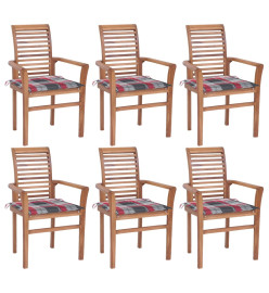 Chaises à dîner 6pcs avec coussins à carreaux rouge Teck solide