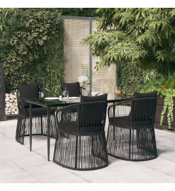 Mobilier à dîner de jardin et coussins 5pcs Noir Rotin PVC