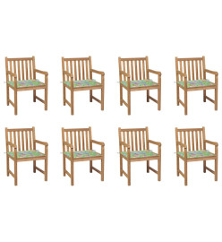 Chaises de jardin 8 pcs et coussins motif feuilles Bois de teck