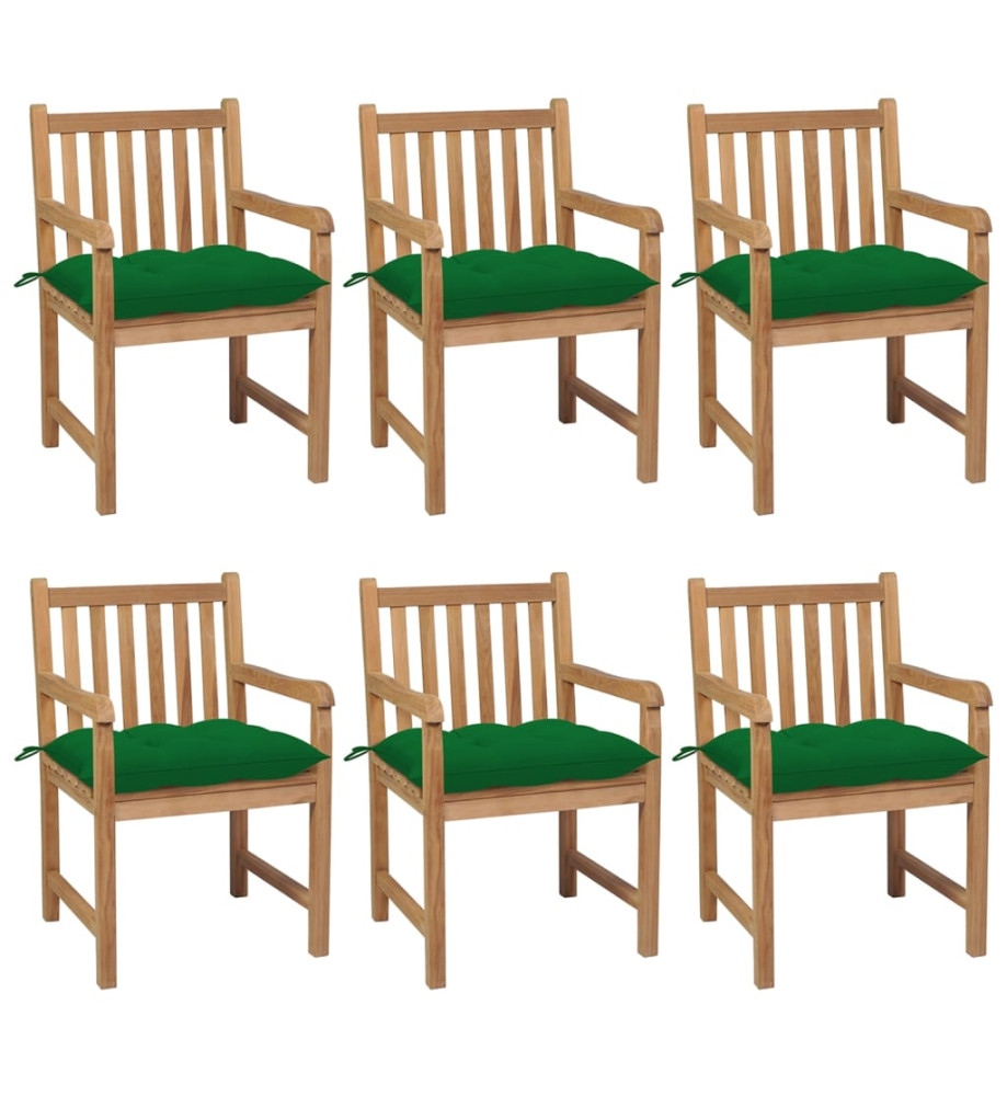 Chaises de jardin 6 pcs avec coussins vert Bois de teck solide Chaises de jardin 6 pcs avec coussins vert Bois de teck solide