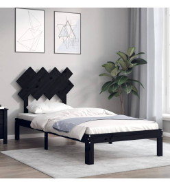 Cadre de lit avec tête de lit noir 90x200 cm bois massif