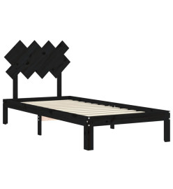 Cadre de lit avec tête de lit noir 90x200 cm bois massif