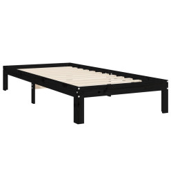 Cadre de lit avec tête de lit noir 90x200 cm bois massif