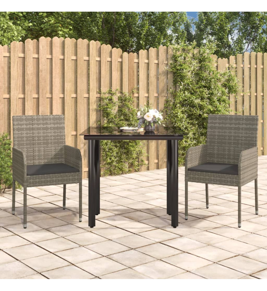 Mobilier à dîner de jardin 3pcs avec coussins noir et gris Mobilier à dîner de jardin 3pcs avec coussins noir et gris