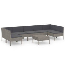 Salon de jardin 8 pcs avec coussins Résine tressée Gris