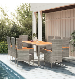 Ensemble de salle à manger de jardin 9 pcs avec coussins Gris