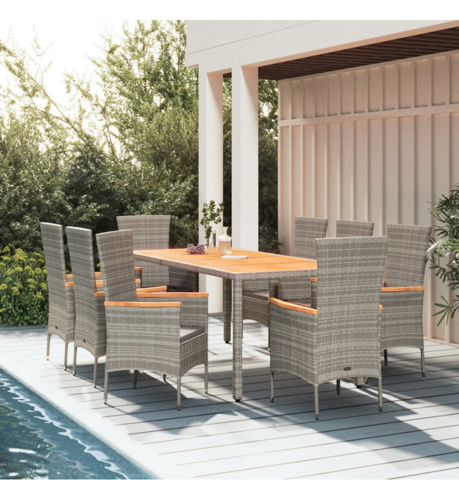 Ensemble de salle à manger de jardin 9 pcs avec coussins Gris Ensemble de salle à manger de jardin 9 pcs avec coussins Gris