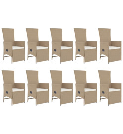 Meubles à dîner de jardin et coussins 11 pcs beige poly rotin