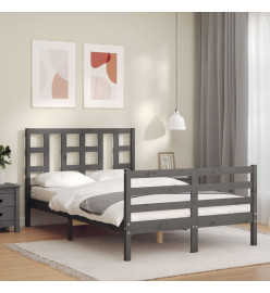 Cadre de lit avec tête de lit gris petit double bois massif
