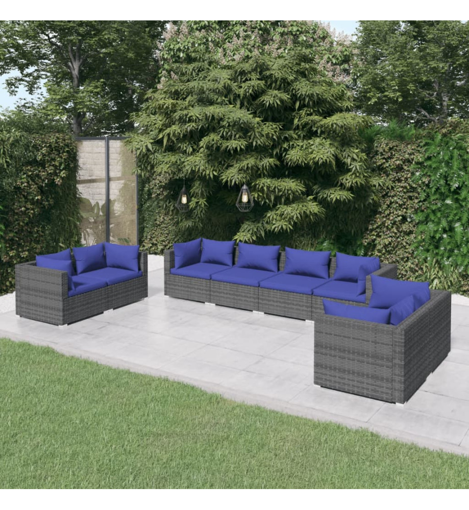 Salon de jardin 8 pcs avec coussins Résine tressée Gris Salon de jardin 8 pcs avec coussins Résine tressée Gris