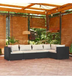 Salon de jardin 5 pcs avec coussins Résine tressée Noir