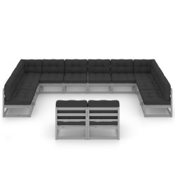 Salon de jardin 12 pcs avec coussins Gris Bois de pin massif