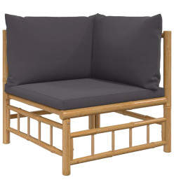 Salon de jardin 9 pcs avec coussins gris foncé bambou