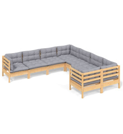 Salon de jardin 8 pcs avec coussins gris bois de pin solide
