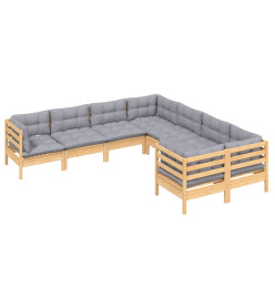 Salon de jardin 8 pcs avec coussins gris bois de pin solide