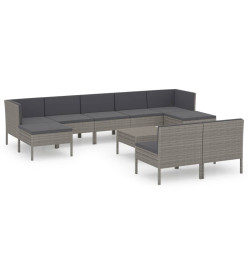 Salon de jardin 10 pcs avec coussins Résine tressée Gris