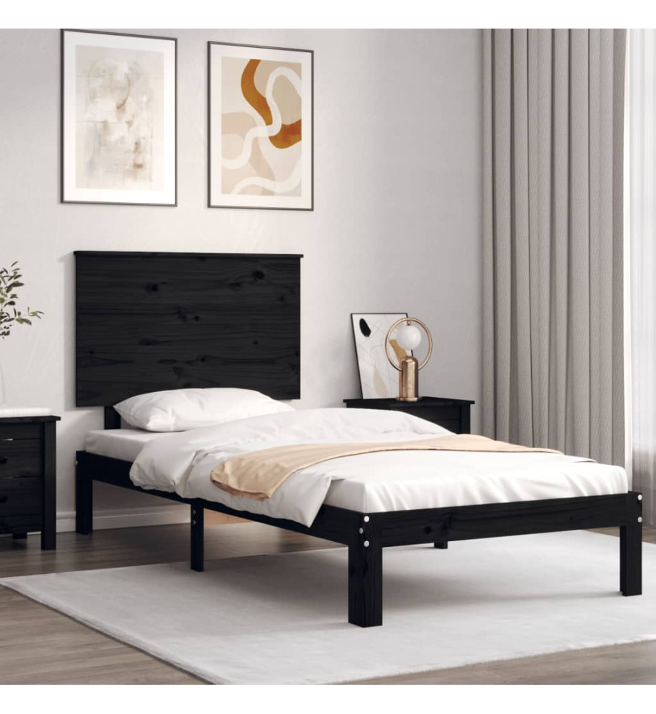 Cadre de lit avec tête de lit noir 90x200 cm bois massif Cadre de lit avec tête de lit noir 90x200 cm bois massif