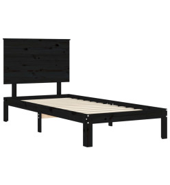 Cadre de lit avec tête de lit noir 90x200 cm bois massif