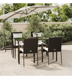 Mobilier à dîner de jardin et coussins 5pcs Noir Résine tressée