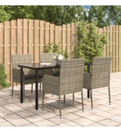 Mobilier à dîner de jardin et coussins 5 pcs noir et gris