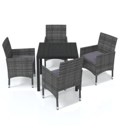 Mobilier à dîner de jardin et coussins 5pcs Résine tressée Gris