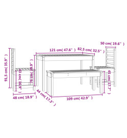 Ensemble à dîner de jardin 4 pcs gris bois massif de pin